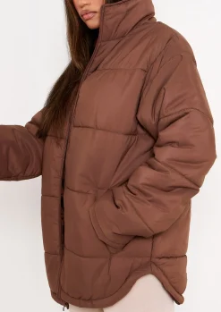 Nalia Chocolate Oversized Puffa Coat^Missy Empire Shop