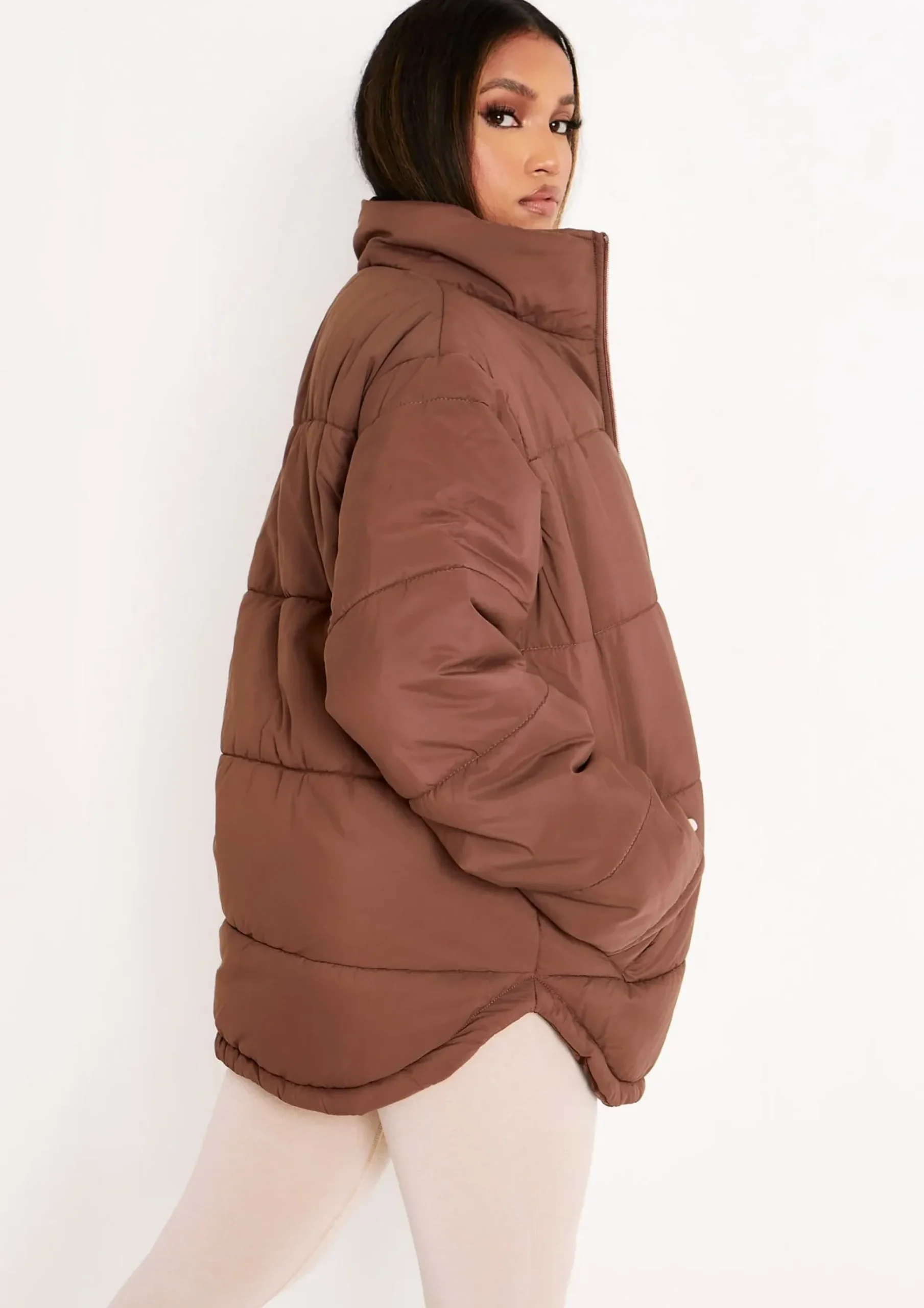 Nalia Chocolate Oversized Puffa Coat^Missy Empire Shop