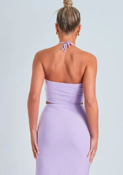 Naliyah Lilac Keyhole Cut Out Halter Neck Slinky Top^Missy Empire Online