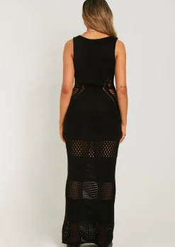 Cheap Naomi Black Crochet Cut Out Maxi Dress Women Dresses