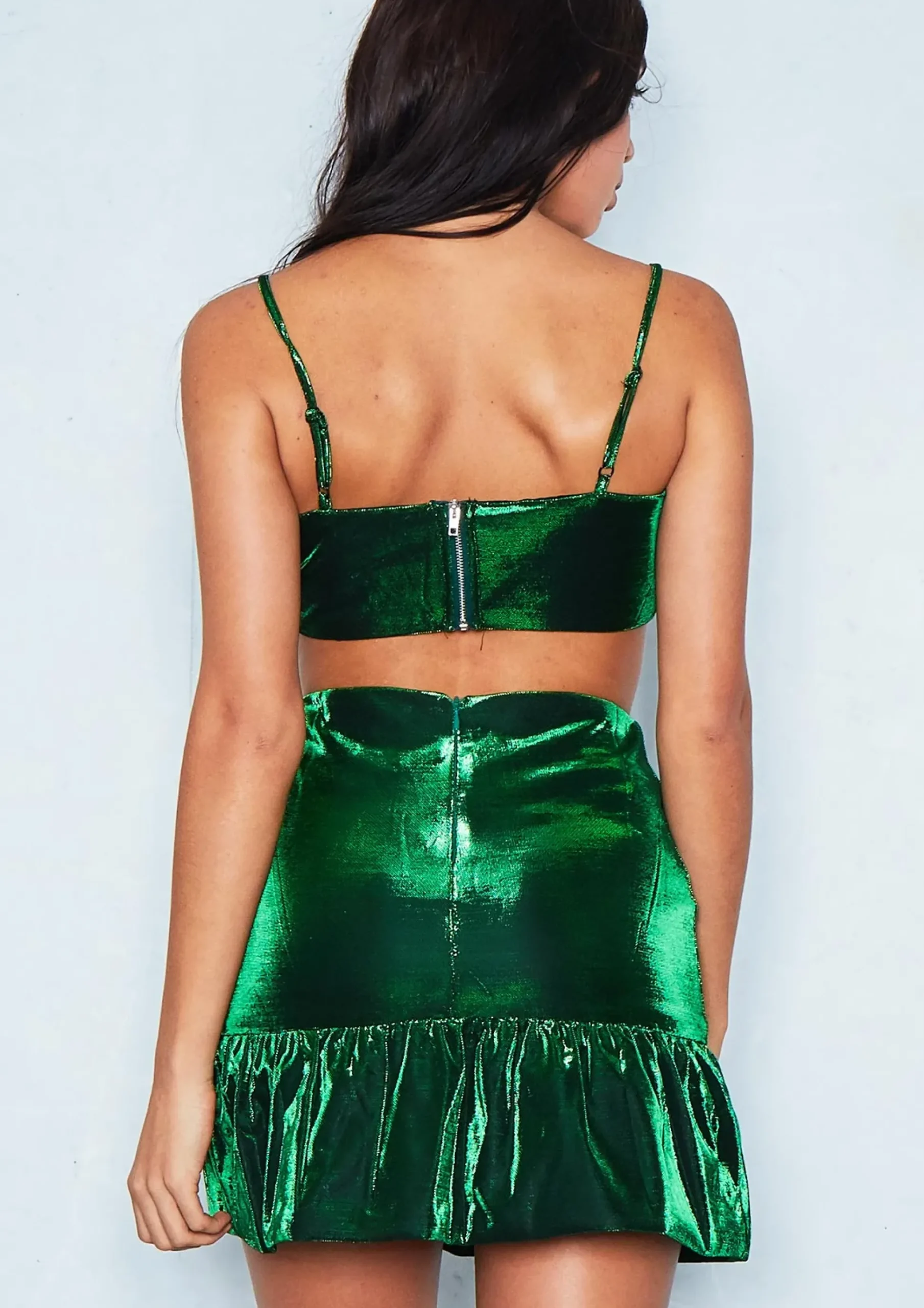 Natasha Green Metallic Crop & Skirt Co-Ord Set^Missy Empire Cheap