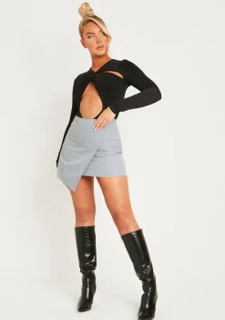 Natasha Grey Wrap Tailor Mini Skirt^Missy Empire Discount