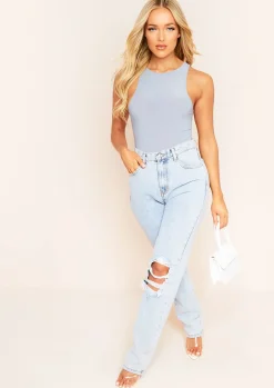 Naya Blue Soft Racer Bodysuit^Missy Empire Fashion