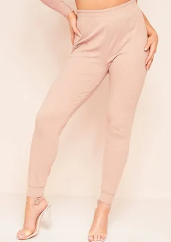 New Nayla Dusty Rose Ribbed Slim Leg Joggers Women Loungewear
