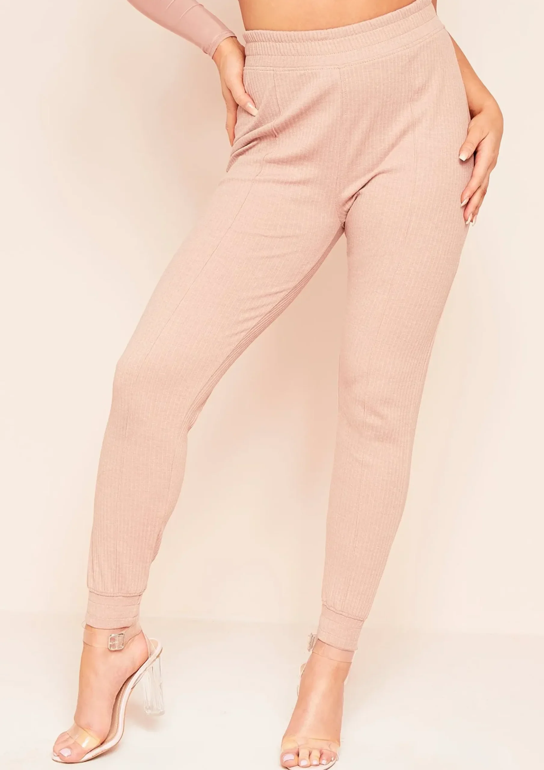 New Nayla Dusty Rose Ribbed Slim Leg Joggers Women Loungewear