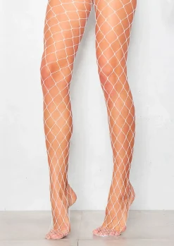 Store Neda White Large Fishnet Tights Women Socks & Tights