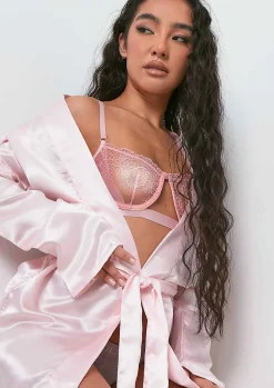 Best Sale Neelam Pink Satin Tie Waist Dressing Gown Women Nightwear