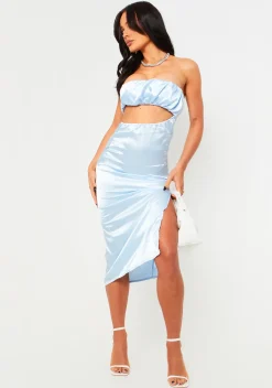 Best Nevaeh Light Blue Ruche Bust Cut Out Midi Dress Women Dresses