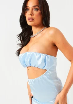 Best Nevaeh Light Blue Ruche Bust Cut Out Midi Dress Women Dresses