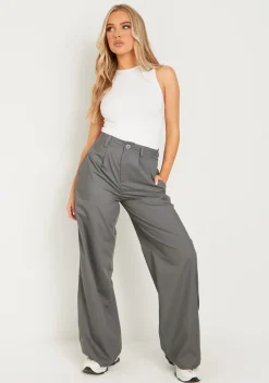 Flash Sale Nicki Charcoal Tailored Slouchy Wide Leg Trouser Women Trousers