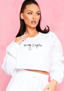 Outlet Nicole White Branded Slogan Cropped Sweater Women Loungewear