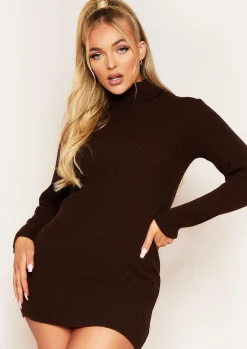 Cheap Nikita Chocolate Roll Neck Knitted Mini Dress Women Dresses