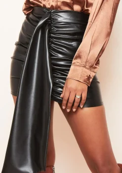 Nina Black Pu Ruched Draped Mini Skirt^Missy Empire Discount