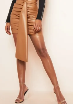 Nina Camel Pu Ruched Draped Mini Skirt^Missy Empire Outlet