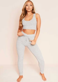 Nina Grey Mix & Match Ribbed Cropped Vest Top^Missy Empire New