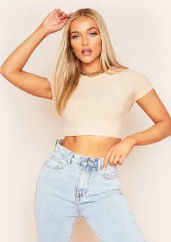 Nina Stone Ribbed Short Sleeve Cropped Tee^Missy Empire Fashion