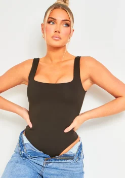 Noelle Black Premium Sculpt Square Neck Bodysuit^Missy Empire Fashion