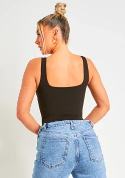 Noelle Black Premium Sculpt Square Neck Bodysuit^Missy Empire Fashion