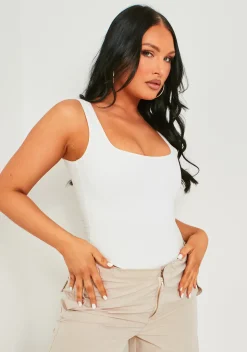 Noelle White Premium Sculpt Square Neck Bodysuit^Missy Empire Store