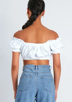 Nola Ivory Ruched Bardot Crop Top^Missy Empire Best Sale