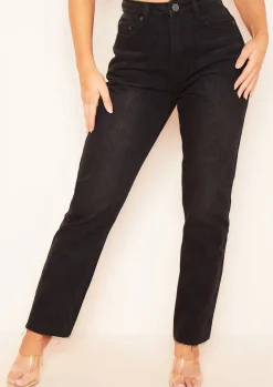 Olivia Black Raw Hem Denim Mom Jeans^Missy Empire Flash Sale