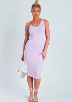 Best Sale Olivia Lilac Chain Strap Knitted Midi Dress Women Dresses