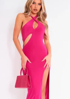 Store Paris Pink Layer Slinky Cut Out Midi Dress Women Dresses