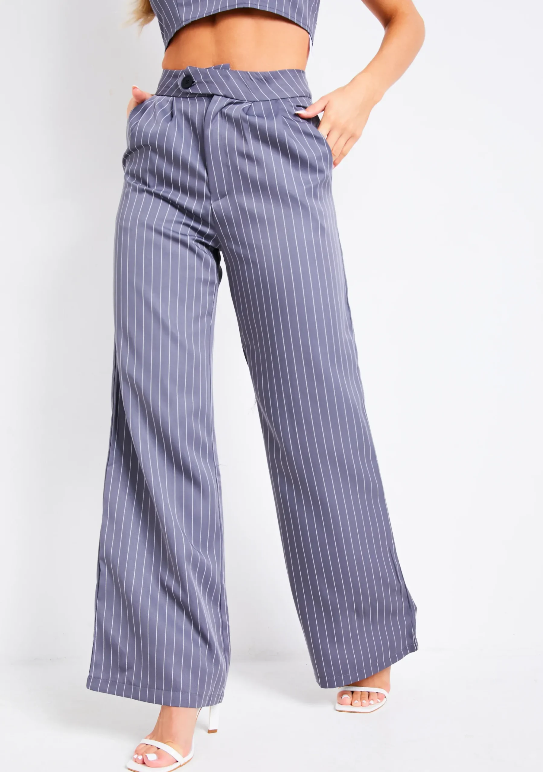 Flash Sale Paris Pinstripe Grey Tailored Relaxed Fit Trouser Women Trousers