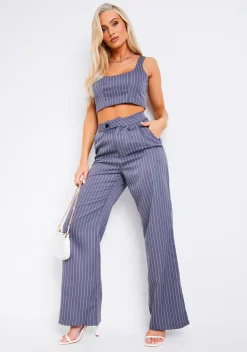 Flash Sale Paris Pinstripe Grey Tailored Relaxed Fit Trouser Women Trousers