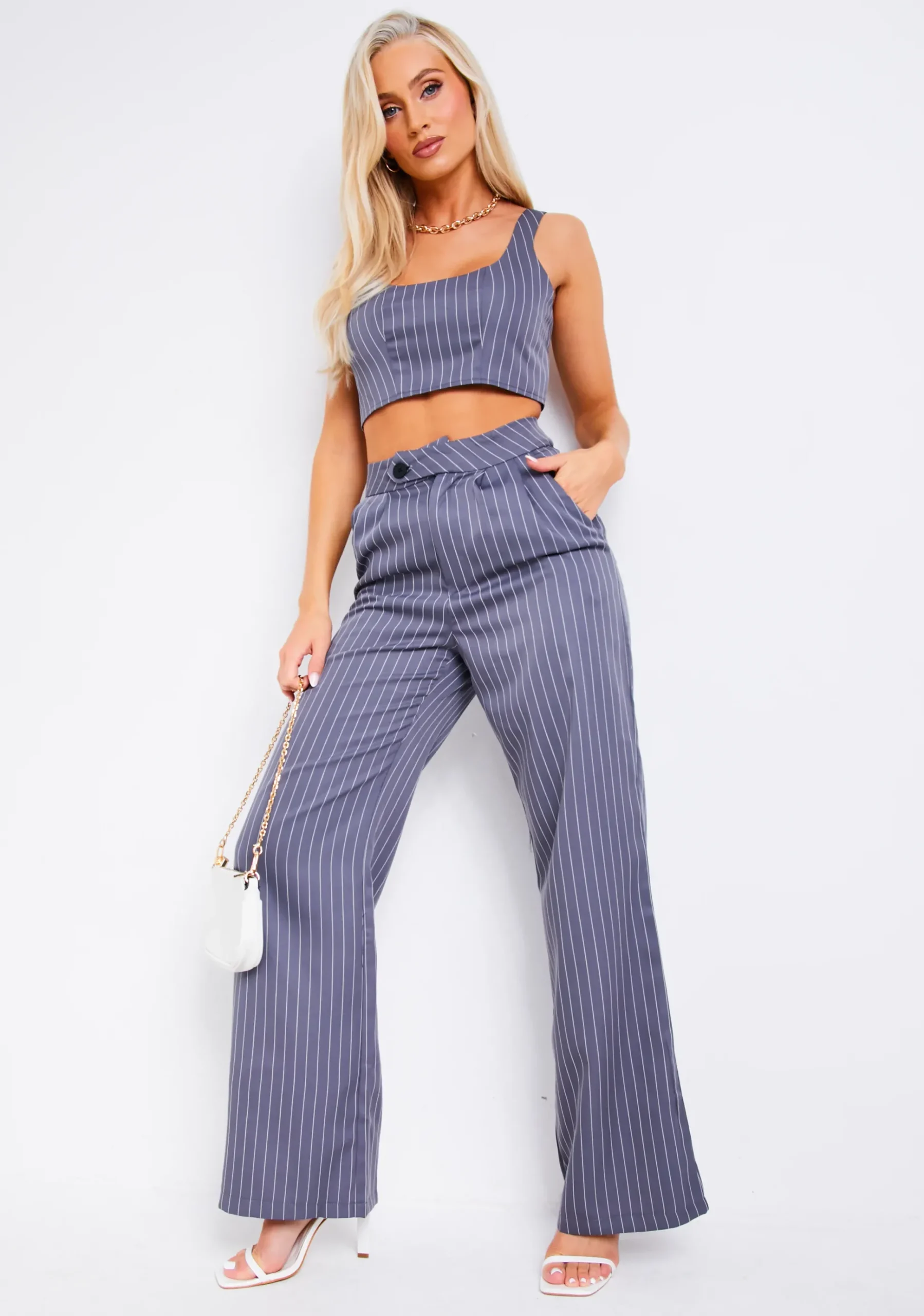 Flash Sale Paris Pinstripe Grey Tailored Relaxed Fit Trouser Women Trousers