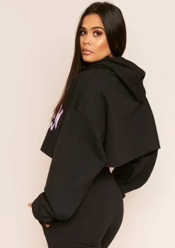 New Parker Black Slogan Oversized Cropped Hoodie Women Loungewear
