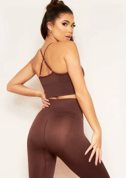 Pav Chocolate Missy Sport Cross Strap Seamless Gym Crop Top^Missy Empire Cheap