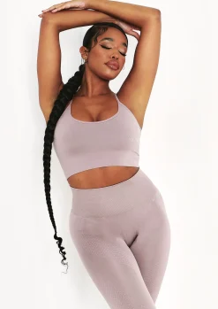 Pav Mocha Missy Sport Cross Strap Seamless Gym Crop Top^Missy Empire Cheap