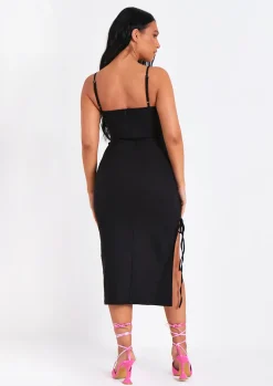 Shop Penelope Black Lace Up Side Midi Dress Women Dresses
