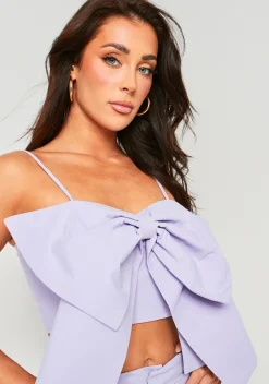 Penelope Lilac Oversized Bow Crop Top^Missy Empire Flash Sale