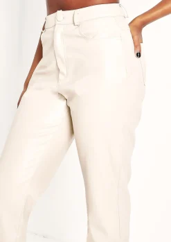 Flash Sale Perrie Stone Faux Leather Straight Leg Split Detail Trousers Women Trousers