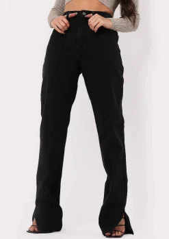Perrie Black Straight Leg Split Detail Jeans^Missy Empire Cheap