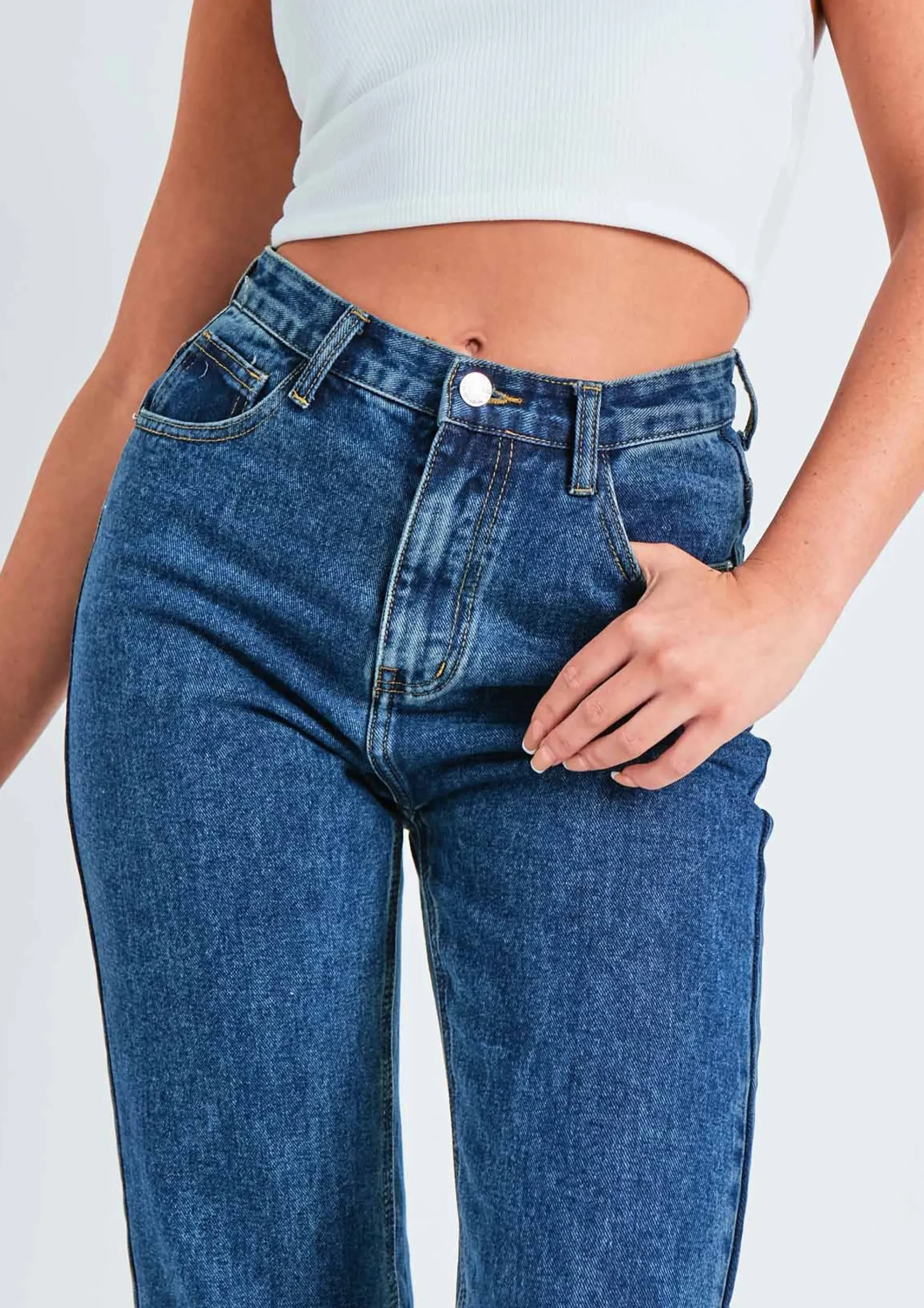 Perrie Dark Blue Denim Straight Leg Split Detail Jeans^Missy Empire Flash Sale