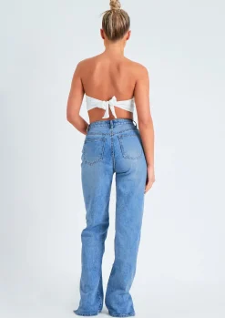Perrie Denim Mid Wash Straight Leg Split Detail Jeans^Missy Empire Best Sale