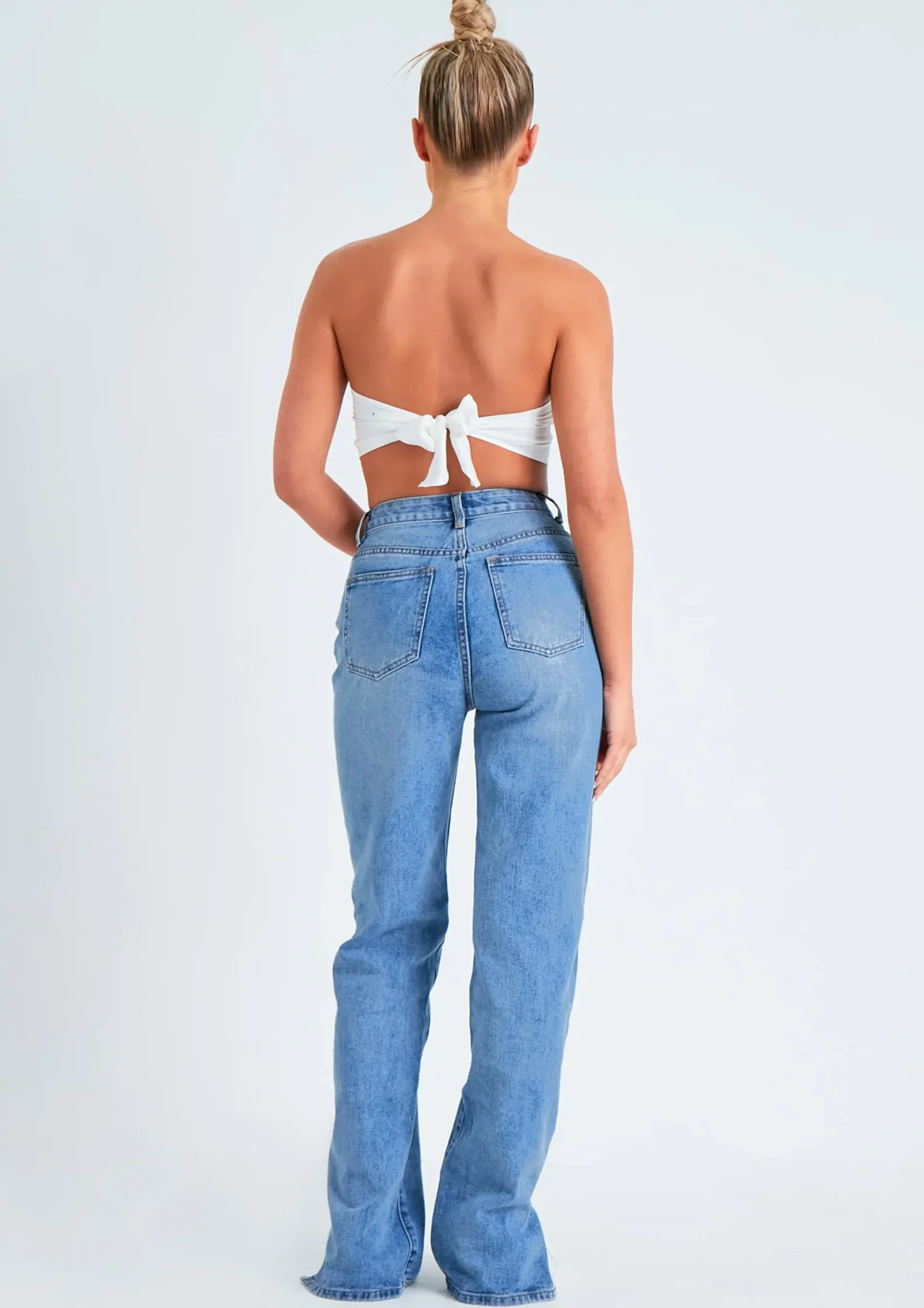 Perrie Denim Mid Wash Straight Leg Split Detail Jeans^Missy Empire Best Sale