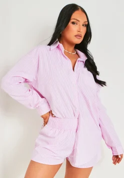 Shop Polly Pink Pinstripe Shorts Women Shorts