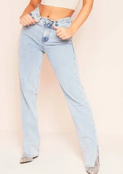 Praise Denim Bleach Wash Split Hem Distressed Jeans^Missy Empire Store