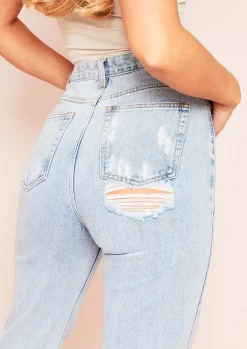 Praise Denim Bleach Wash Split Hem Distressed Jeans^Missy Empire Store