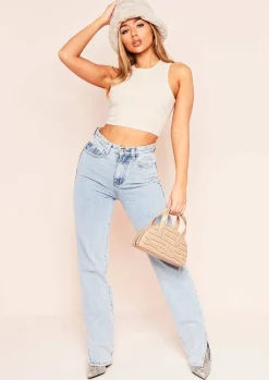 Praise Denim Bleach Wash Split Hem Distressed Jeans^Missy Empire Store