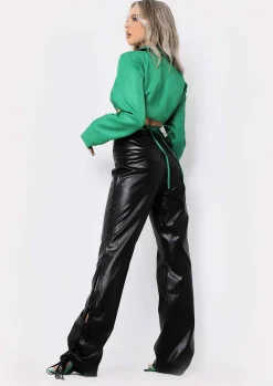 Best Sale Raddison Black High Waisted Pu Flare Co-Ord Trousers Women Trousers