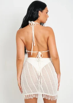 Raelynn White Knitted Crochet Tassle Hem Mini Skirt^Missy Empire Hot