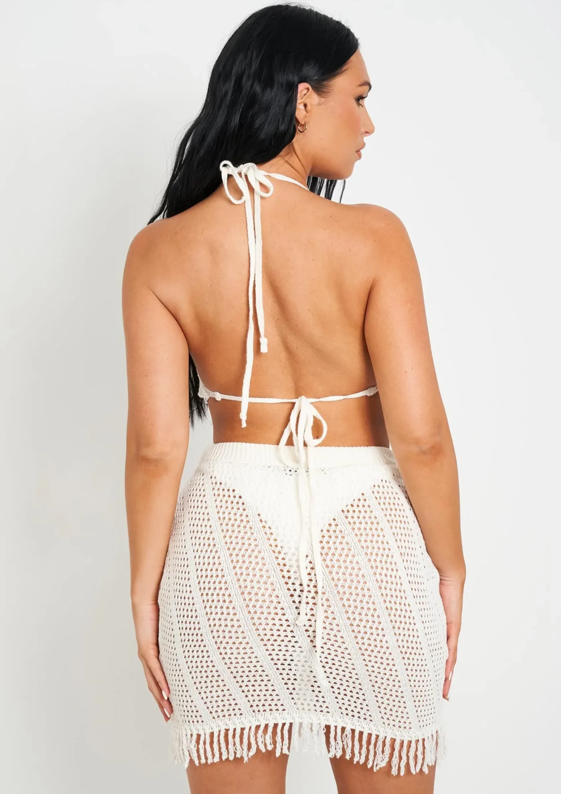 Raelynn White Knitted Crochet Tassle Hem Mini Skirt^Missy Empire Hot