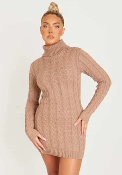 Sale Raquel Mocha Cable Knit Jumper Dress Women Dresses