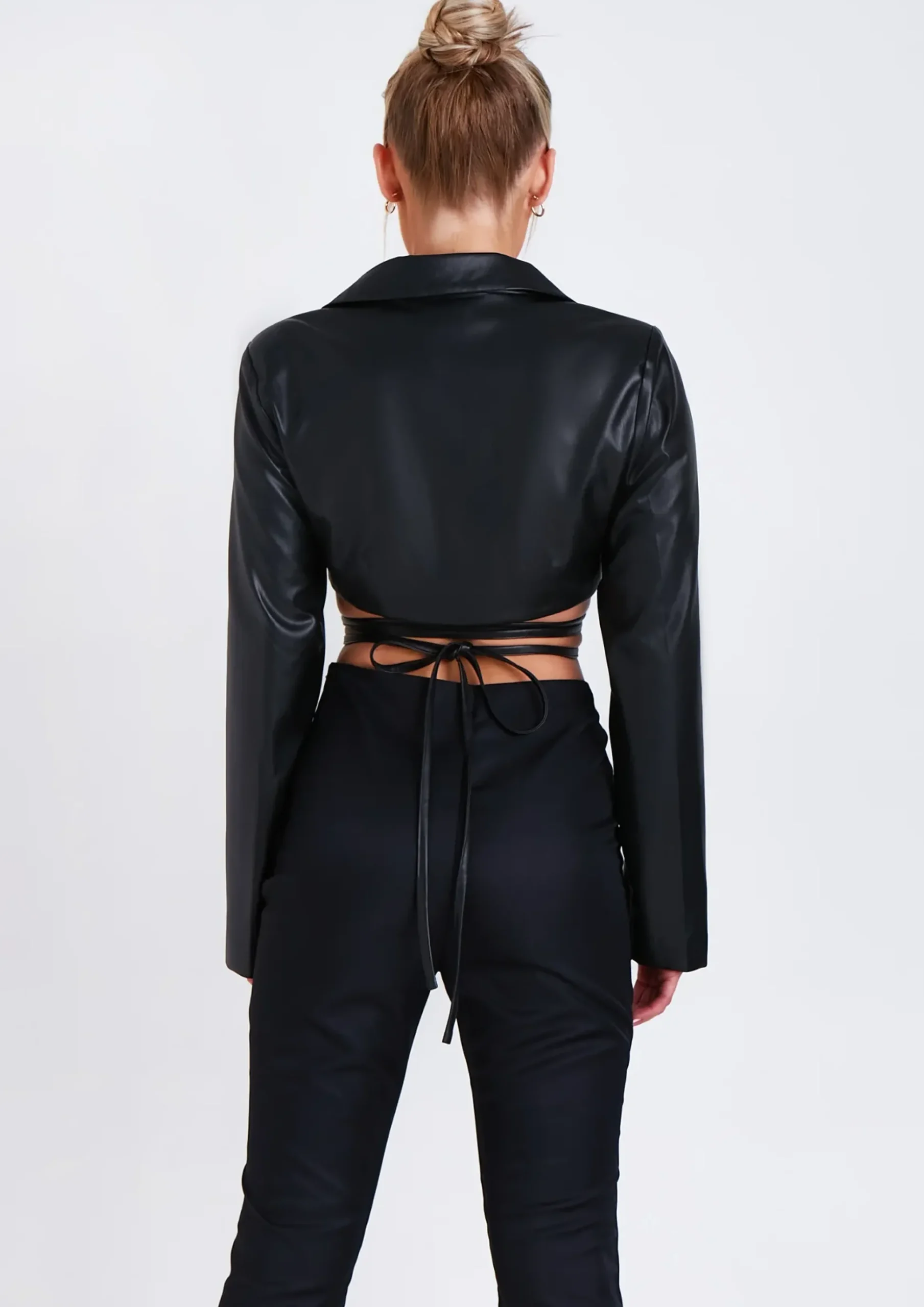 Reign Black Pu Cropped Tie Blazer^Missy Empire Best Sale