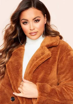 Remy Brown Faux Fur Midi Oversized Coat^Missy Empire Clearance